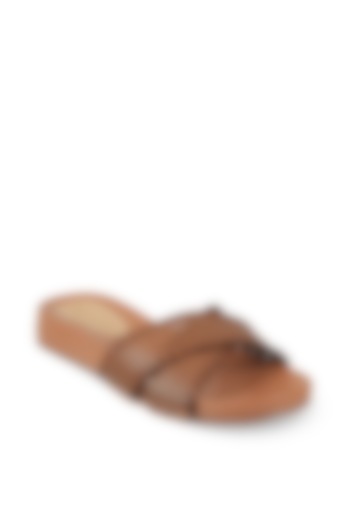 Brown Faux Leather Patterned Flats by Crimzon at Pernia's Pop Up Shop