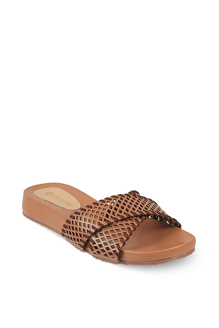 Brown Faux Leather Patterned Flats by Crimzon at Pernia's Pop Up Shop