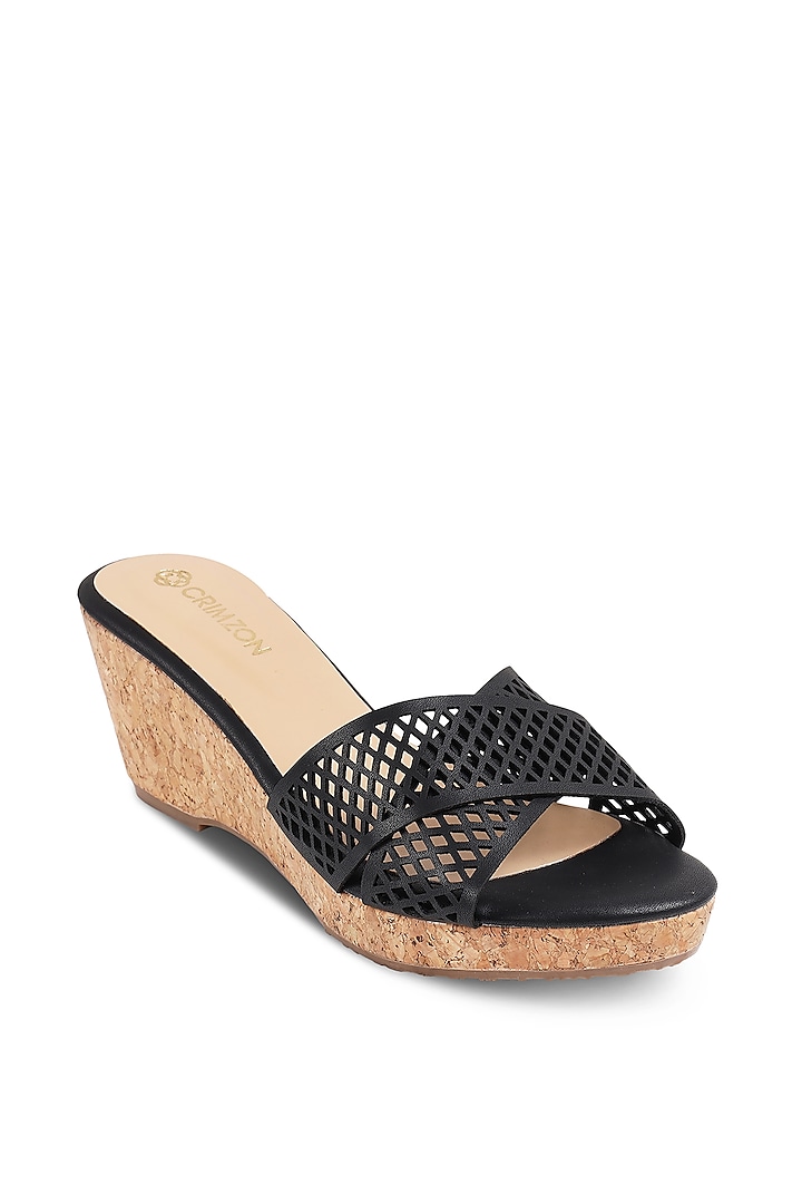 Black Patterned Wedges by Crimzon at Pernia's Pop Up Shop