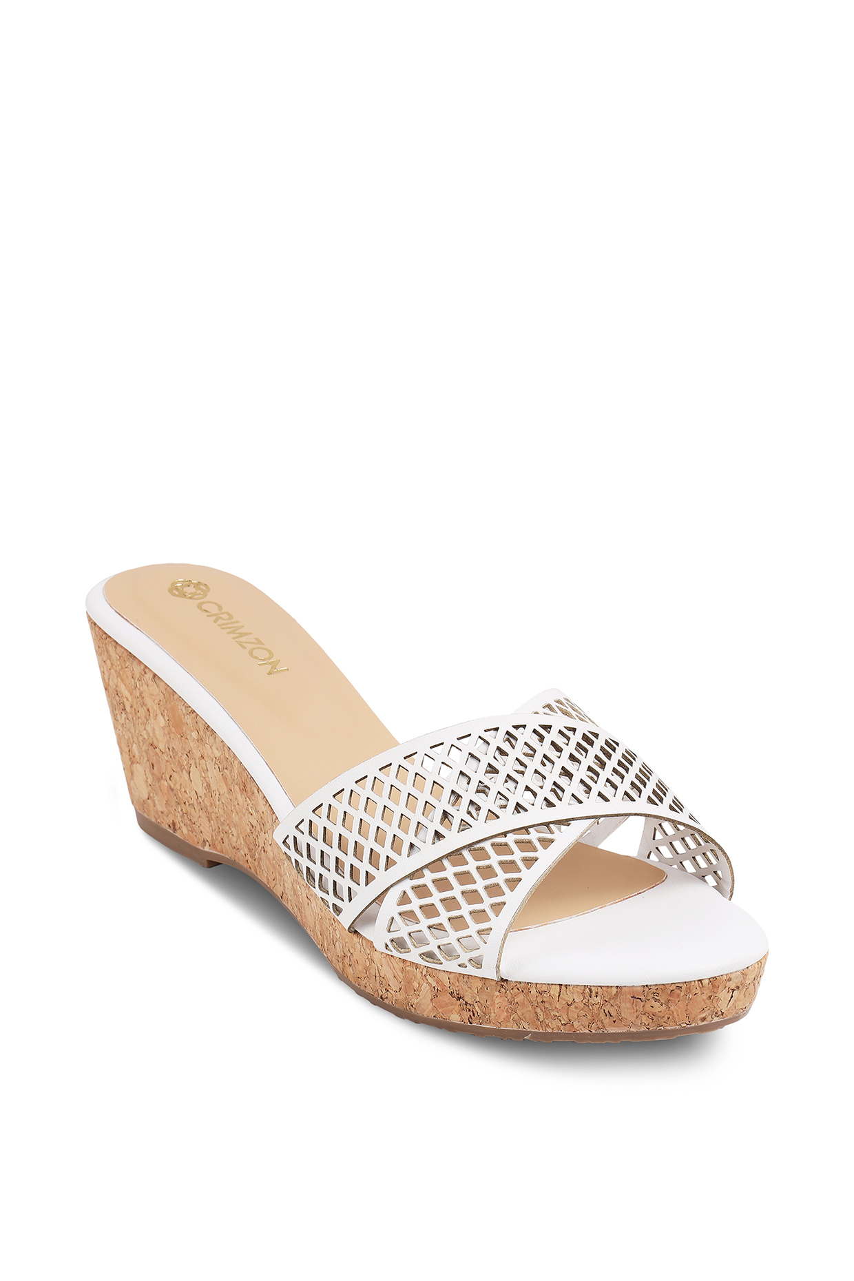 White Patterned Wedges by Crimzon at Pernia's Pop Up Shop