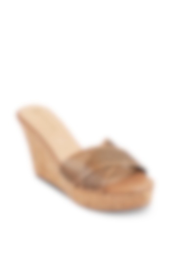 Brown Faux Leather Patterned Wedges by Crimzon at Pernia's Pop Up Shop