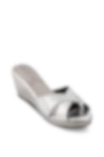 Silver Faux Leather Embellished Slip-On Wedges by Crimzon at Pernia's Pop Up Shop