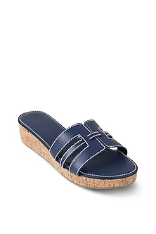 Blue Faux Leather Embellished Slip-On Platform Heels by Crimzon-POPULAR PRODUCTS AT STORE
