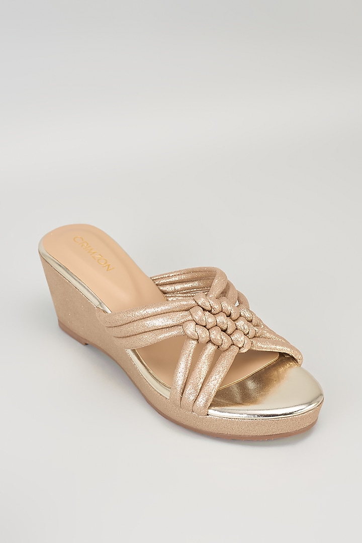 Gold Faux Leather Handcrafted Wedges by Crimzon at Pernia's Pop Up Shop