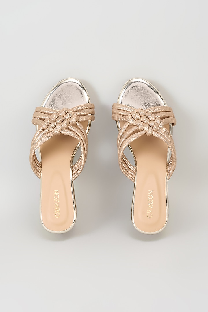 Gold Faux Leather Handcrafted Wedges by Crimzon at Pernia's Pop Up Shop