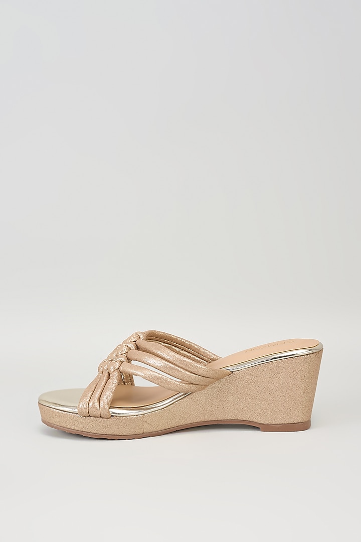 Gold Faux Leather Handcrafted Wedges by Crimzon at Pernia's Pop Up Shop