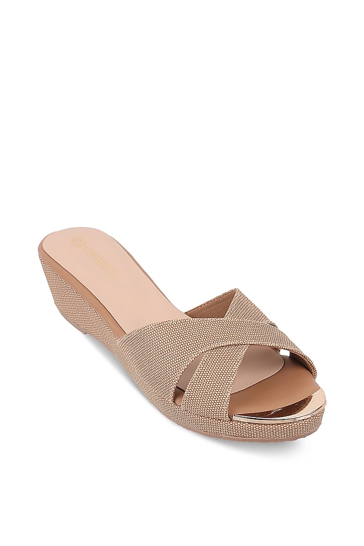 Beige & Nude Faux Leather Wedges by Crimzon at Pernia's Pop Up Shop