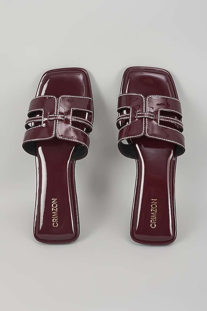Burgundy Synthetic Leather Flats by Crimzon at Pernia's Pop Up Shop