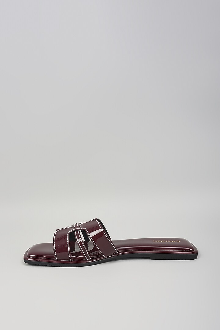 Burgundy Synthetic Leather Flats by Crimzon at Pernia's Pop Up Shop