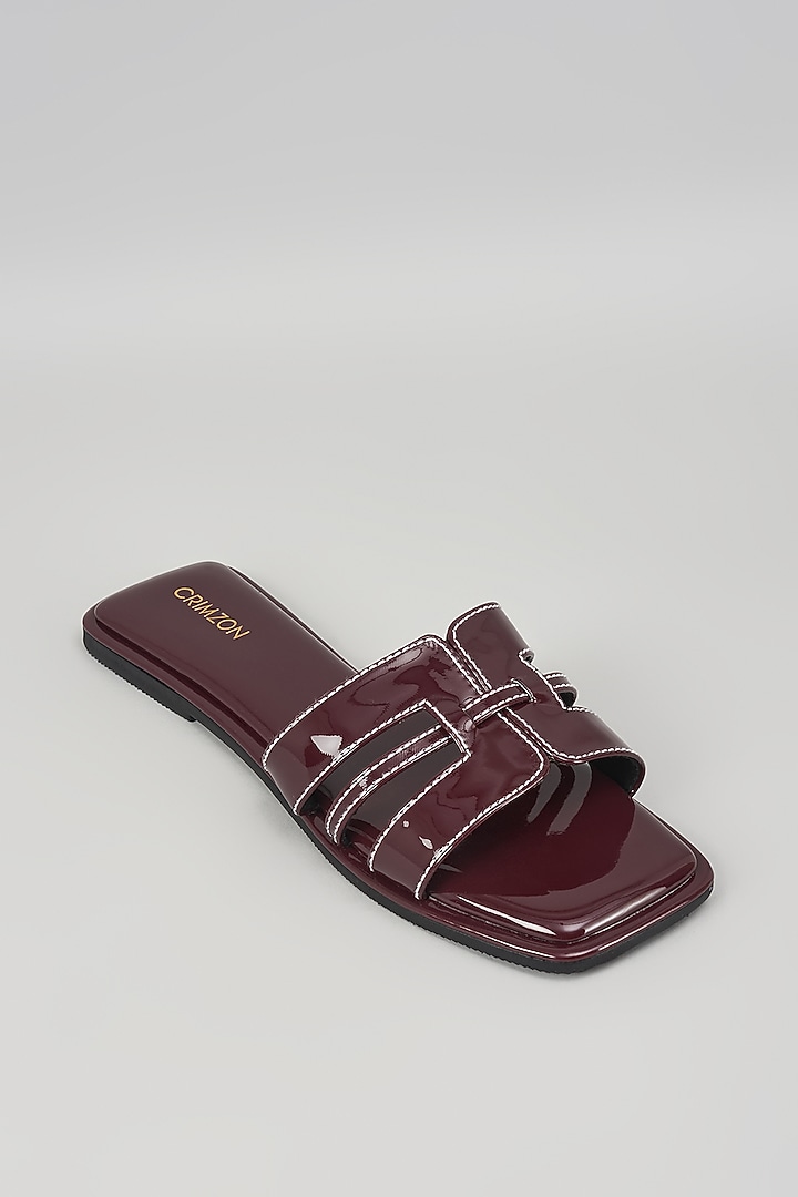 Burgundy Synthetic Leather Flats by Crimzon at Pernia's Pop Up Shop