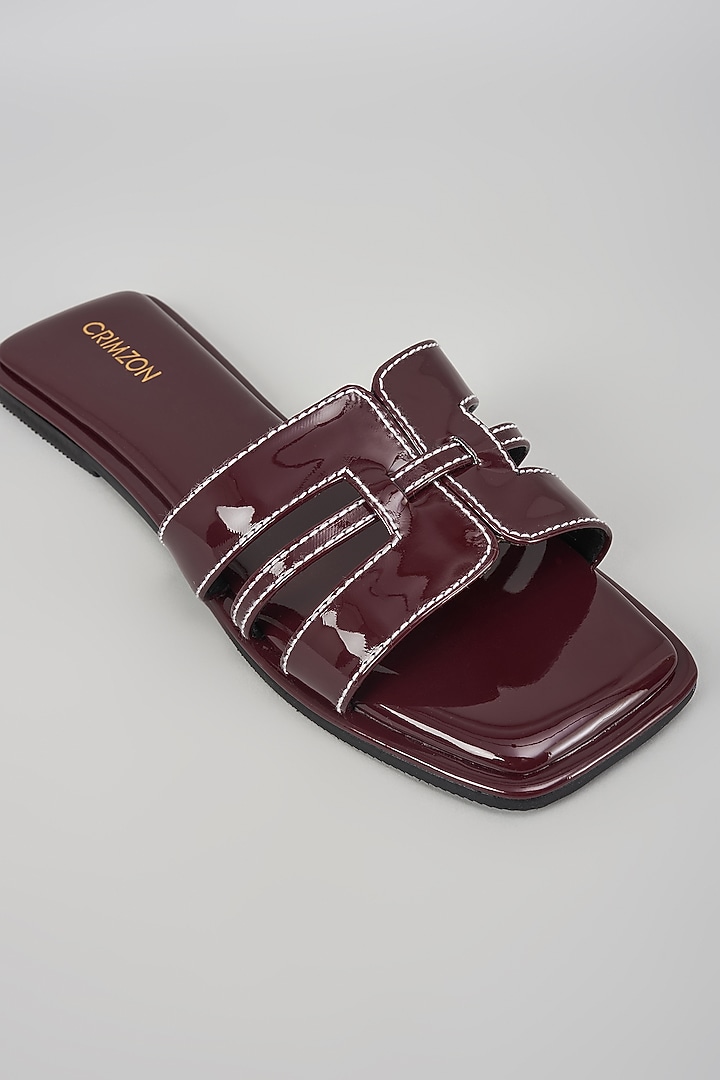 Burgundy Synthetic Leather Flats by Crimzon at Pernia's Pop Up Shop