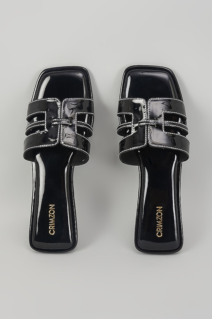 Black Synthetic Leather Flats by Crimzon at Pernia's Pop Up Shop