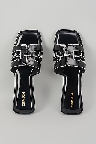 Black Synthetic Leather Flats by Crimzon