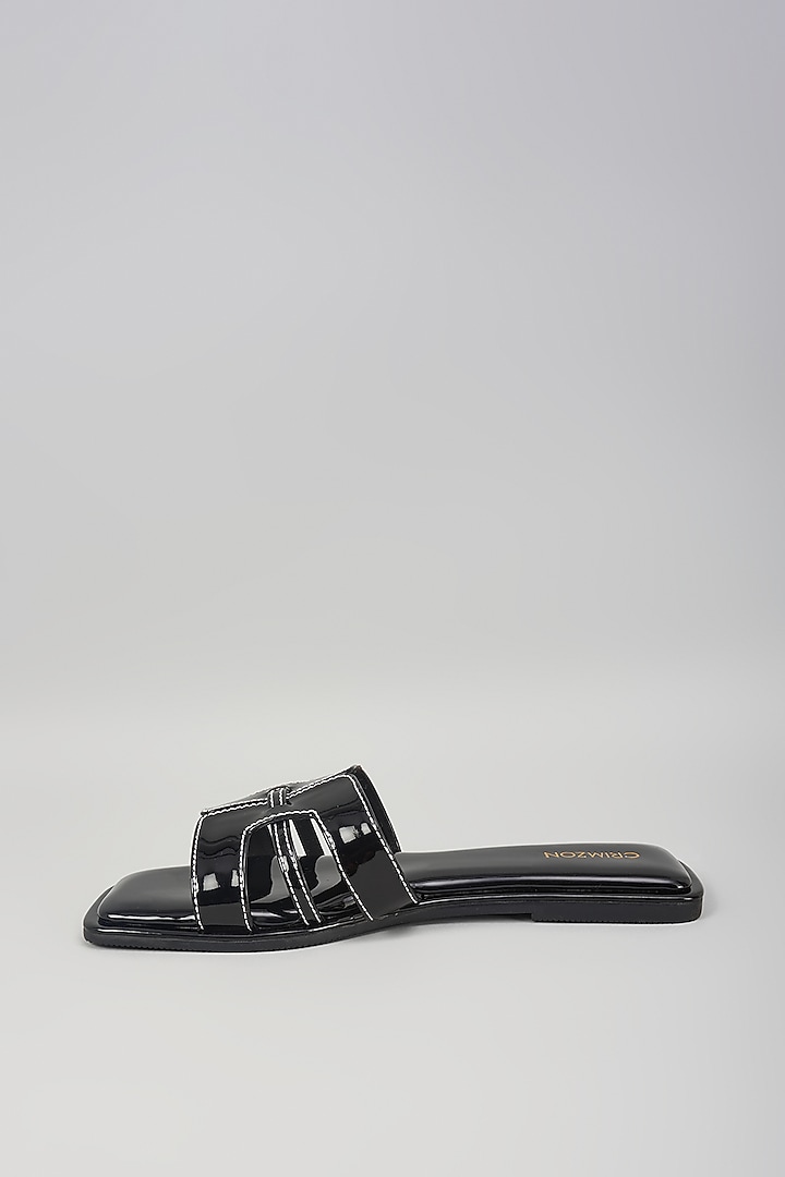 Black Synthetic Leather Flats by Crimzon at Pernia's Pop Up Shop