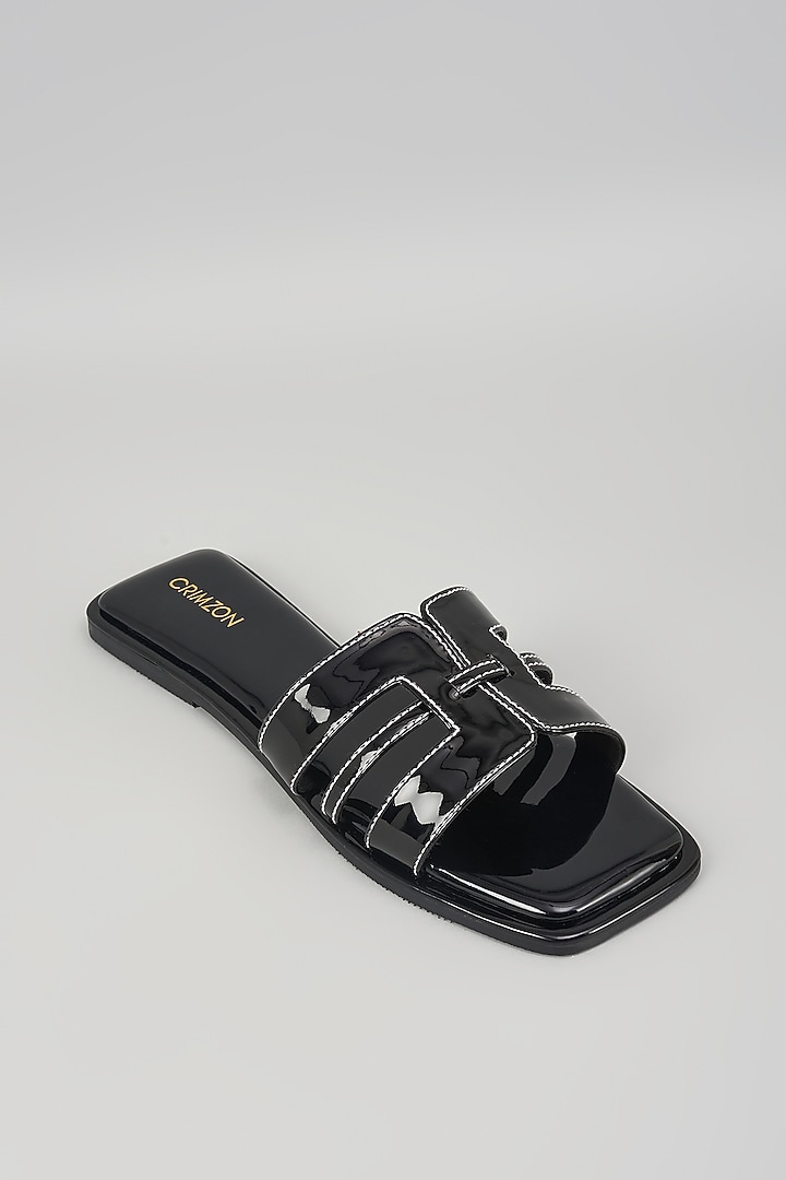 Black Synthetic Leather Flats by Crimzon at Pernia's Pop Up Shop