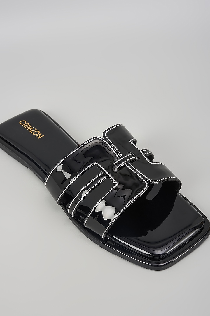 Black Synthetic Leather Flats by Crimzon at Pernia's Pop Up Shop