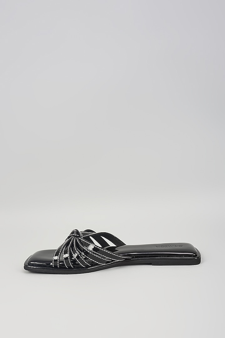 Black Synthetic Leather Flats by Crimzon at Pernia's Pop Up Shop