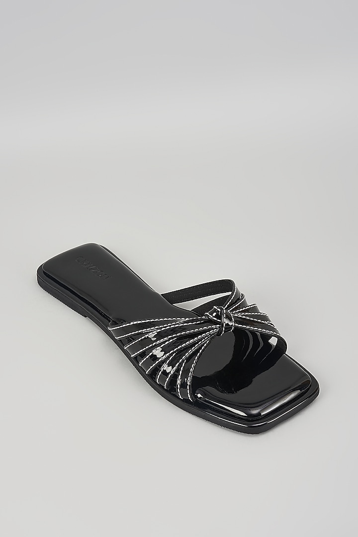 Black Synthetic Leather Flats by Crimzon at Pernia's Pop Up Shop