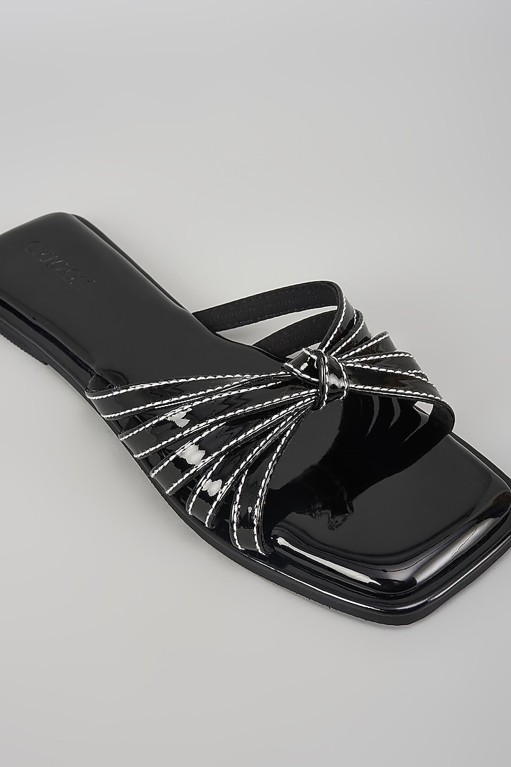 Black Synthetic Leather Flats by Crimzon at Pernia's Pop Up Shop