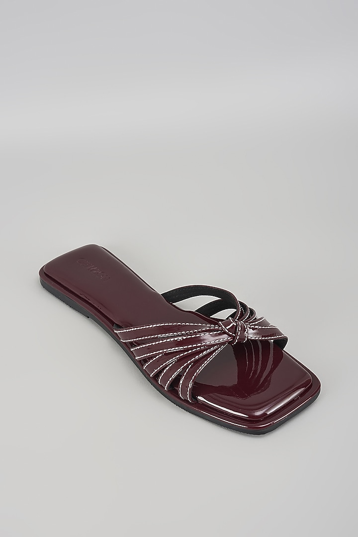 Burgundy Synthetic Leather Flats by Crimzon at Pernia's Pop Up Shop