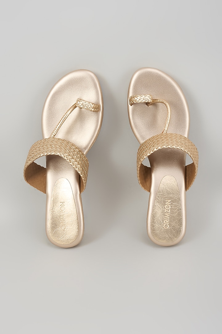Gold Synthetic Leather Kolhapuri by Crimzon at Pernia's Pop Up Shop