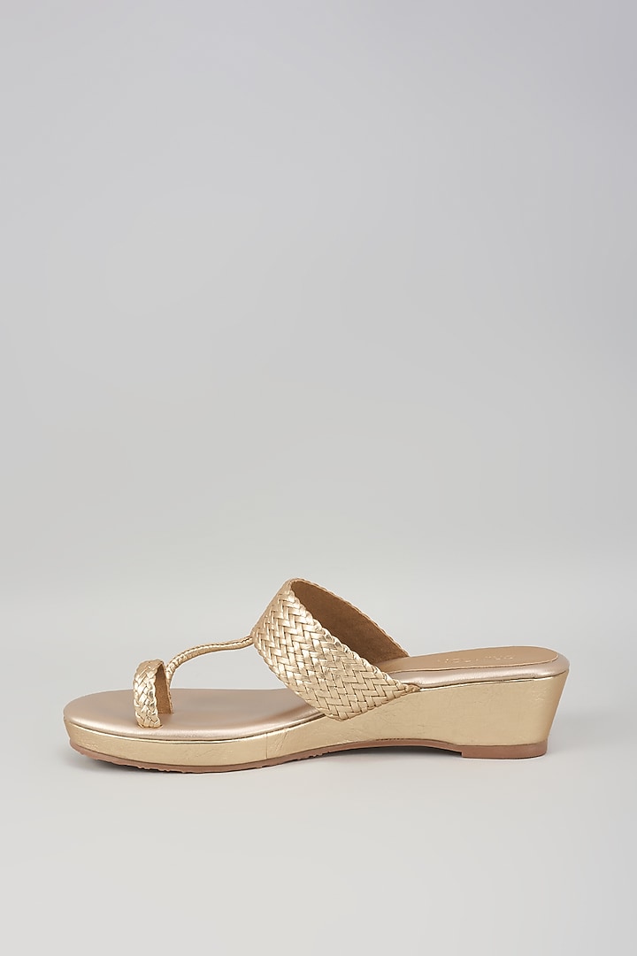 Gold Synthetic Leather Kolhapuri by Crimzon at Pernia's Pop Up Shop