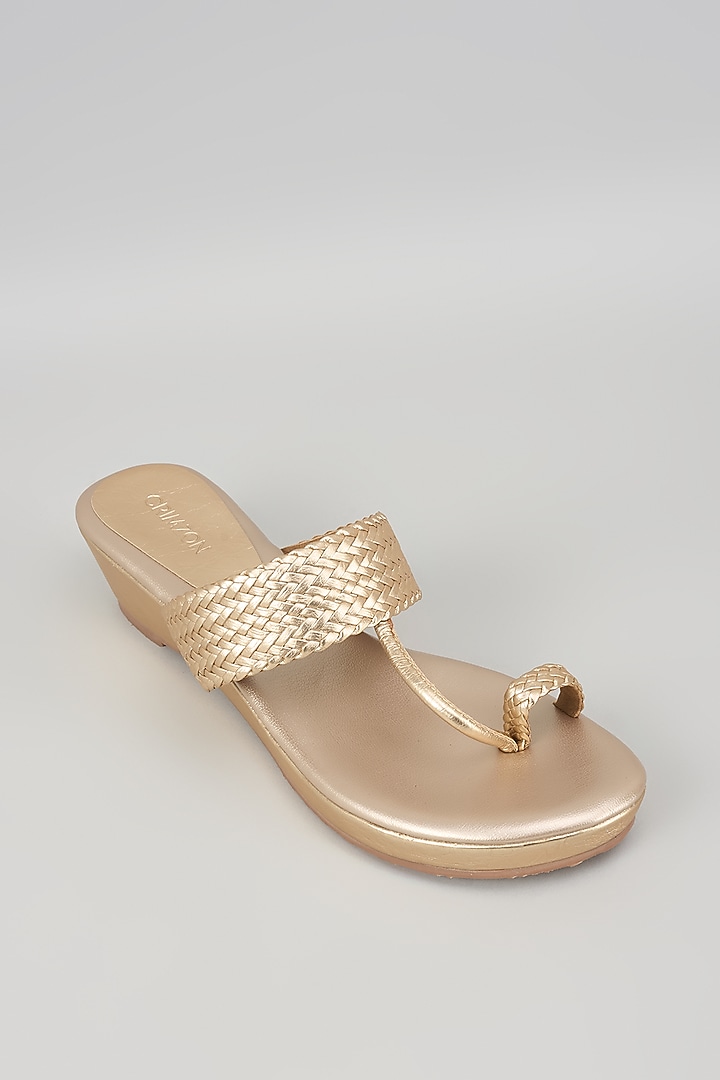 Gold Synthetic Leather Kolhapuri by Crimzon at Pernia's Pop Up Shop