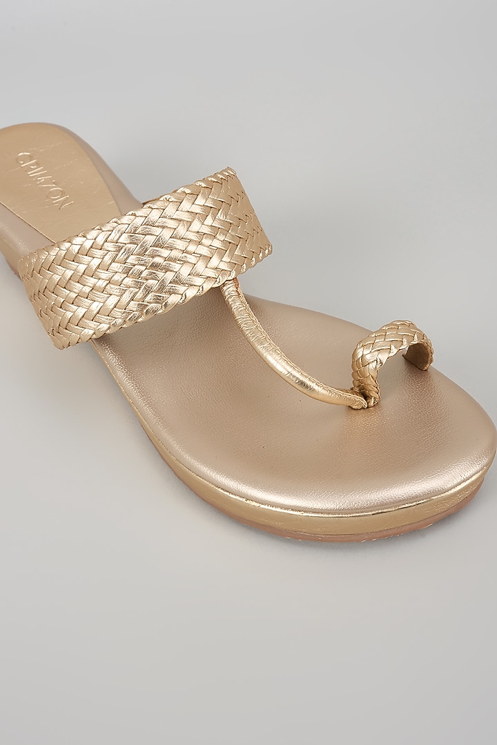 Gold Synthetic Leather Kolhapuri by Crimzon at Pernia's Pop Up Shop