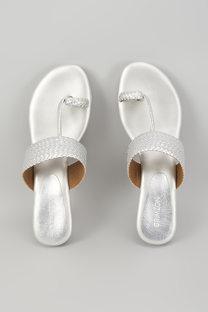 Silver Synthetic Leather Kolhapuri by Crimzon at Pernia's Pop Up Shop