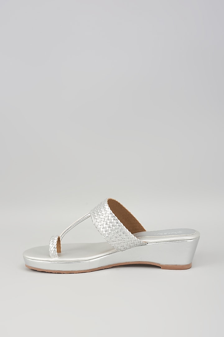 Silver Synthetic Leather Kolhapuri by Crimzon at Pernia's Pop Up Shop