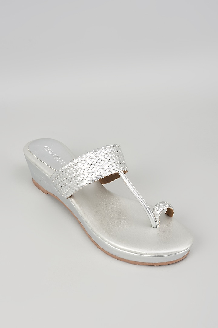 Silver Synthetic Leather Kolhapuri by Crimzon at Pernia's Pop Up Shop
