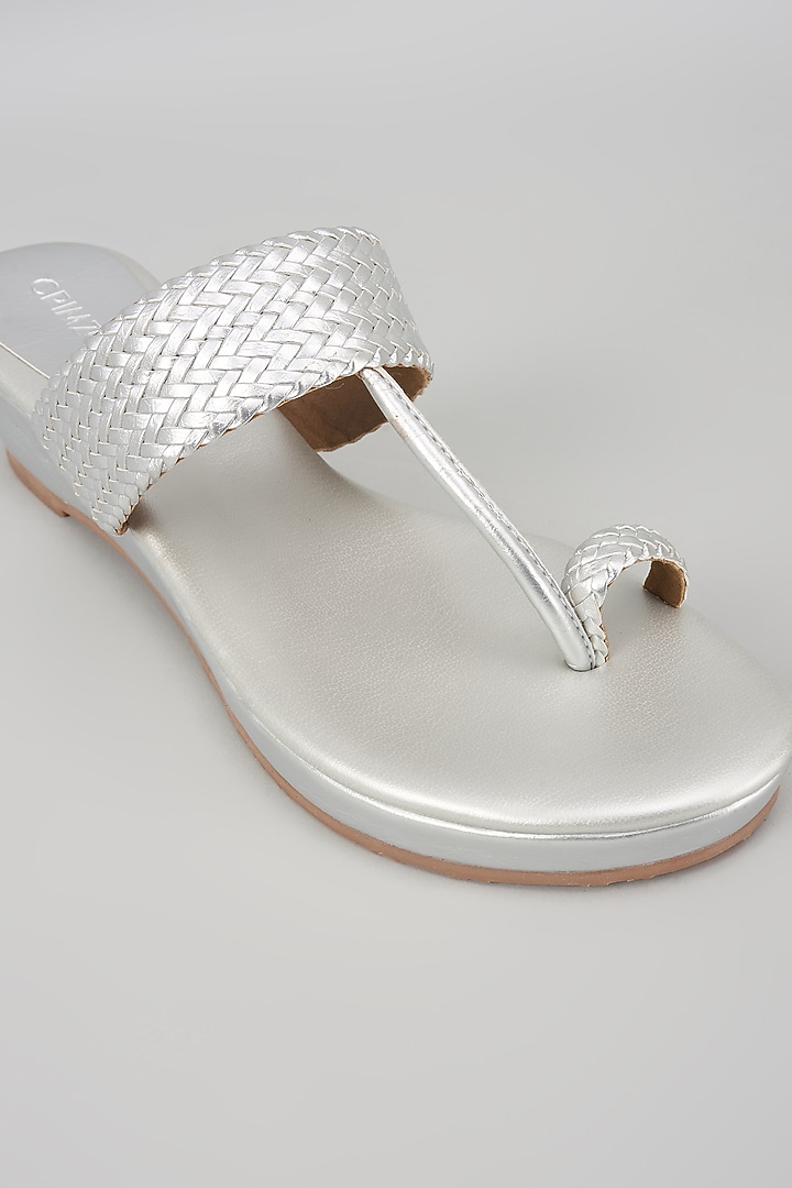 Silver Synthetic Leather Kolhapuri by Crimzon at Pernia's Pop Up Shop