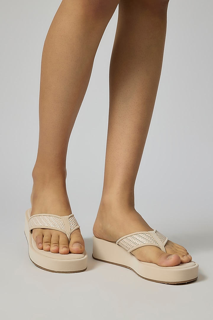 Ivory Leather Platform Heels by Crimzon at Pernia's Pop Up Shop