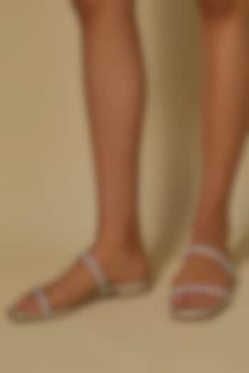 Silver Synthetic Leather Crystal Embellished Slip-On Flats by Crimzon at Pernia's Pop Up Shop