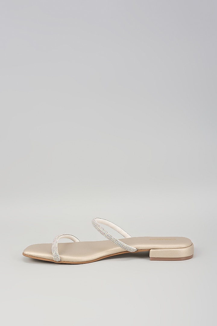 Silver Synthetic Leather Crystal Embellished Slip-On Flats by Crimzon at Pernia's Pop Up Shop