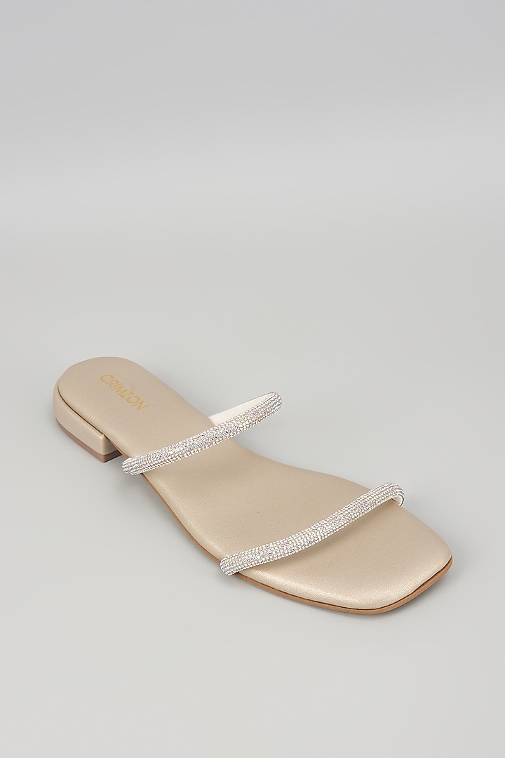 Silver Synthetic Leather Crystal Embellished Slip-On Flats by Crimzon at Pernia's Pop Up Shop