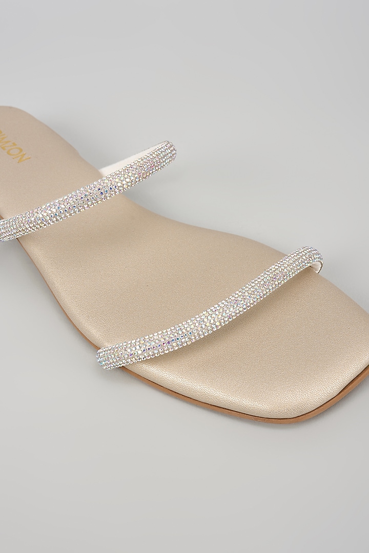 Silver Synthetic Leather Crystal Embellished Slip-On Flats by Crimzon at Pernia's Pop Up Shop