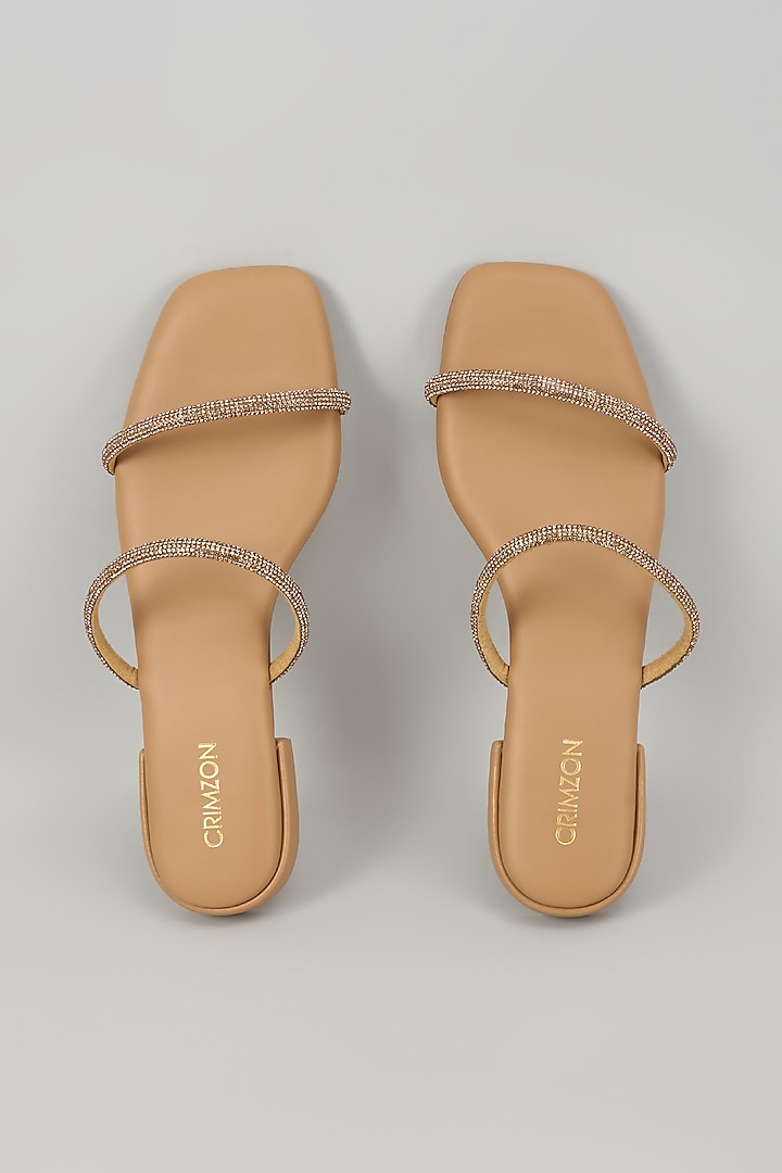 Nude Synthetic Leather Crystal Embellished Flats by Crimzon at Pernia's Pop Up Shop