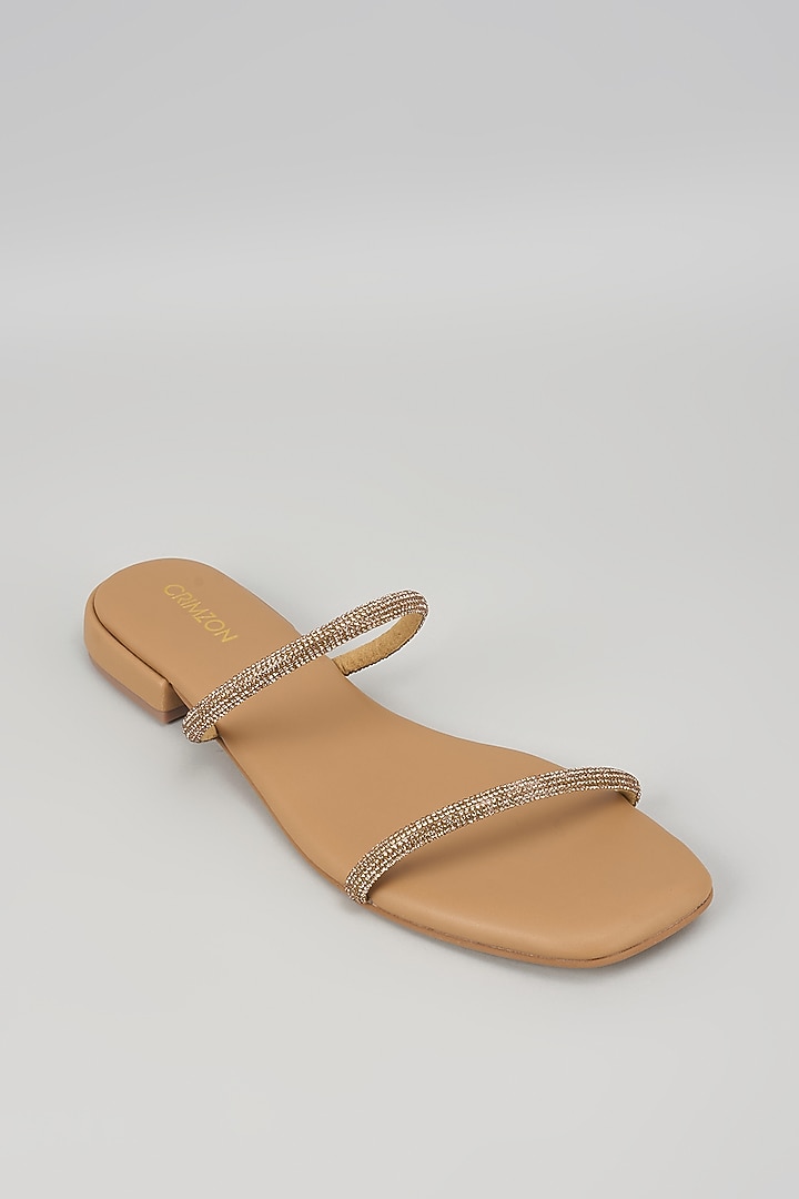 Nude Synthetic Leather Crystal Embellished Flats by Crimzon at Pernia's Pop Up Shop
