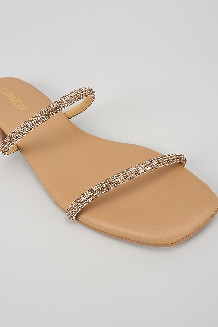 Nude Synthetic Leather Crystal Embellished Flats by Crimzon at Pernia's Pop Up Shop