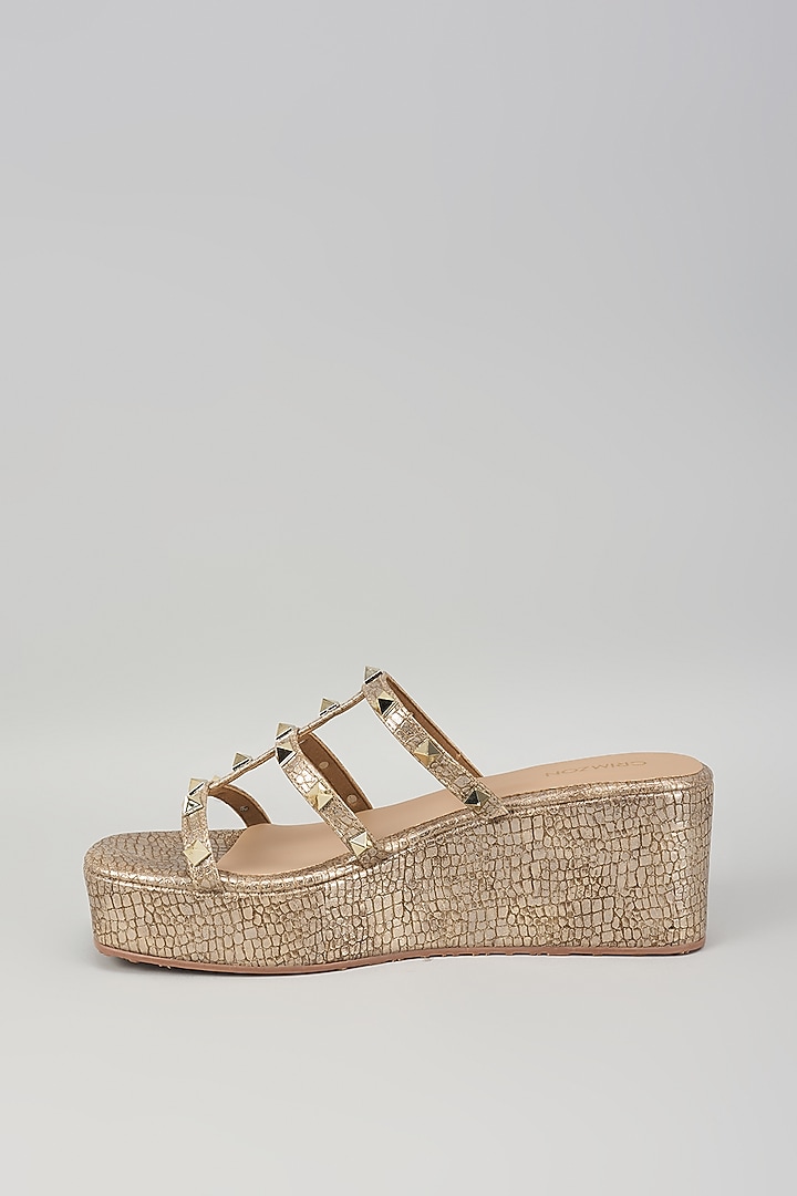 Bronze Synthetic Leather Platform Wedges by Crimzon at Pernia's Pop Up Shop