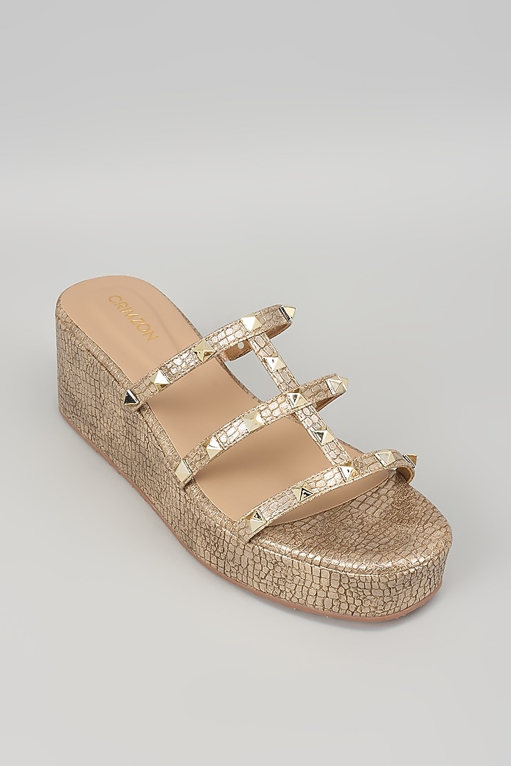 Bronze Synthetic Leather Platform Wedges by Crimzon at Pernia's Pop Up Shop