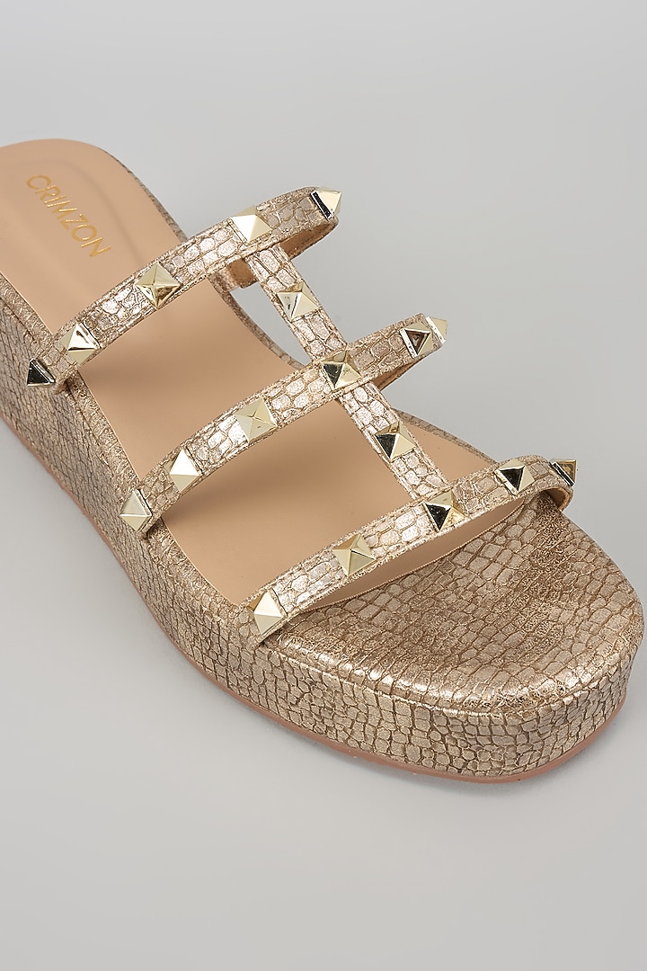 Bronze Synthetic Leather Platform Wedges by Crimzon at Pernia's Pop Up Shop