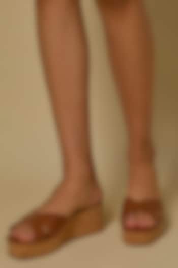 Tan Synthetic Leather Wedges by Crimzon at Pernia's Pop Up Shop