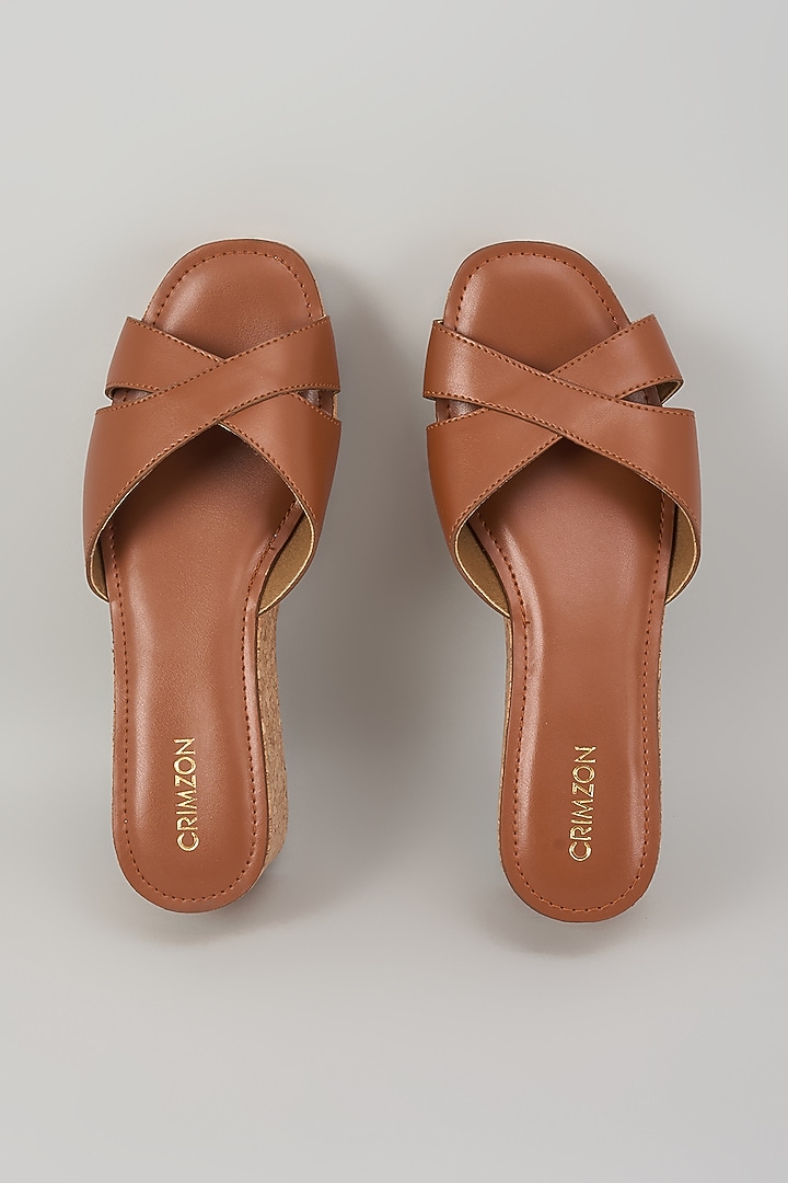 Tan Synthetic Leather Wedges by Crimzon at Pernia's Pop Up Shop