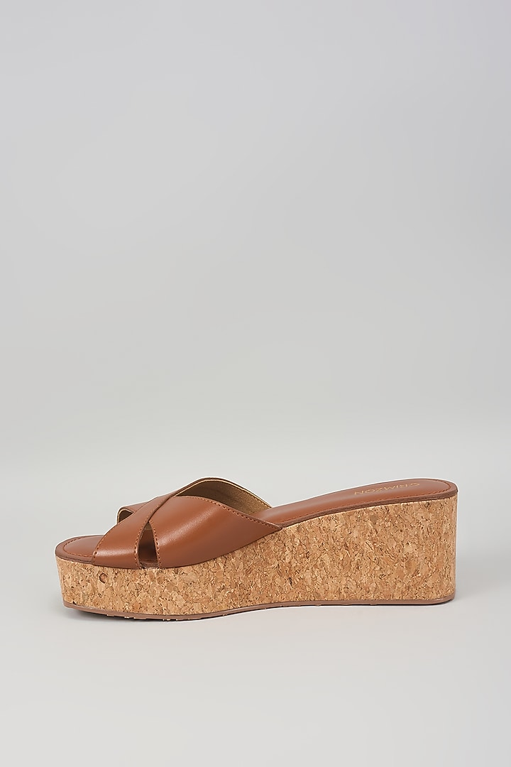 Tan Synthetic Leather Wedges by Crimzon at Pernia's Pop Up Shop