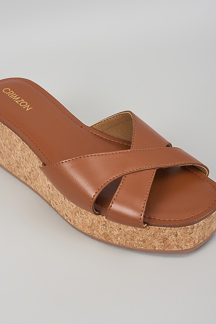 Tan Synthetic Leather Wedges by Crimzon at Pernia's Pop Up Shop