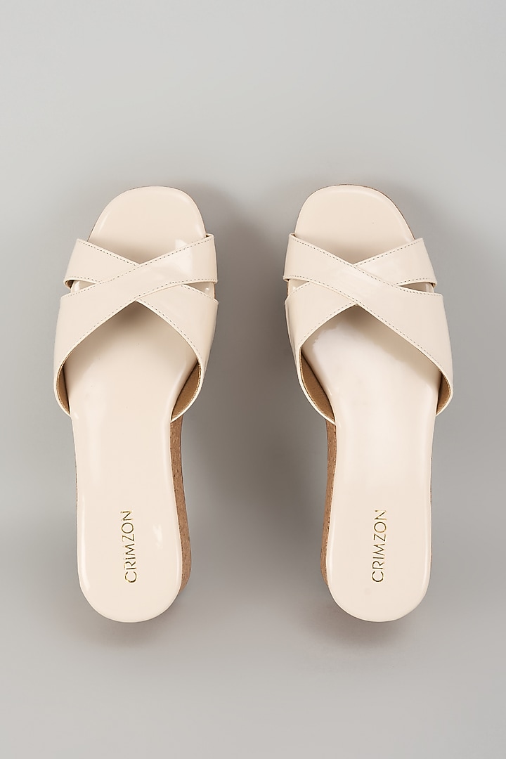 Ivory Synthetic Leather Wedges by Crimzon at Pernia's Pop Up Shop