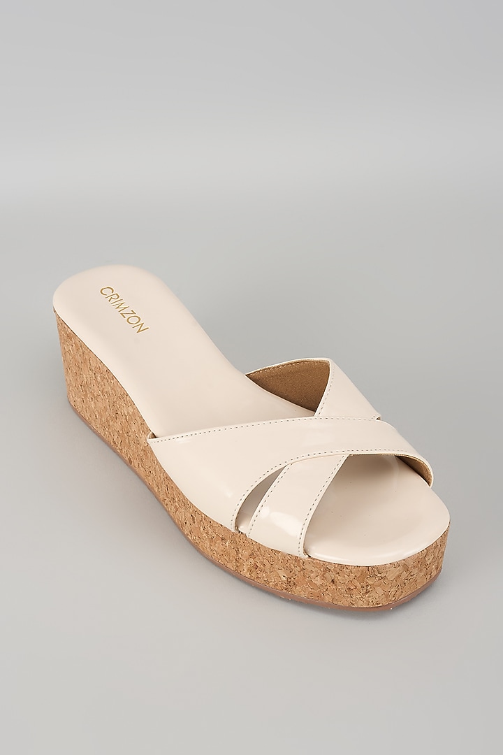 Ivory Synthetic Leather Wedges by Crimzon at Pernia's Pop Up Shop