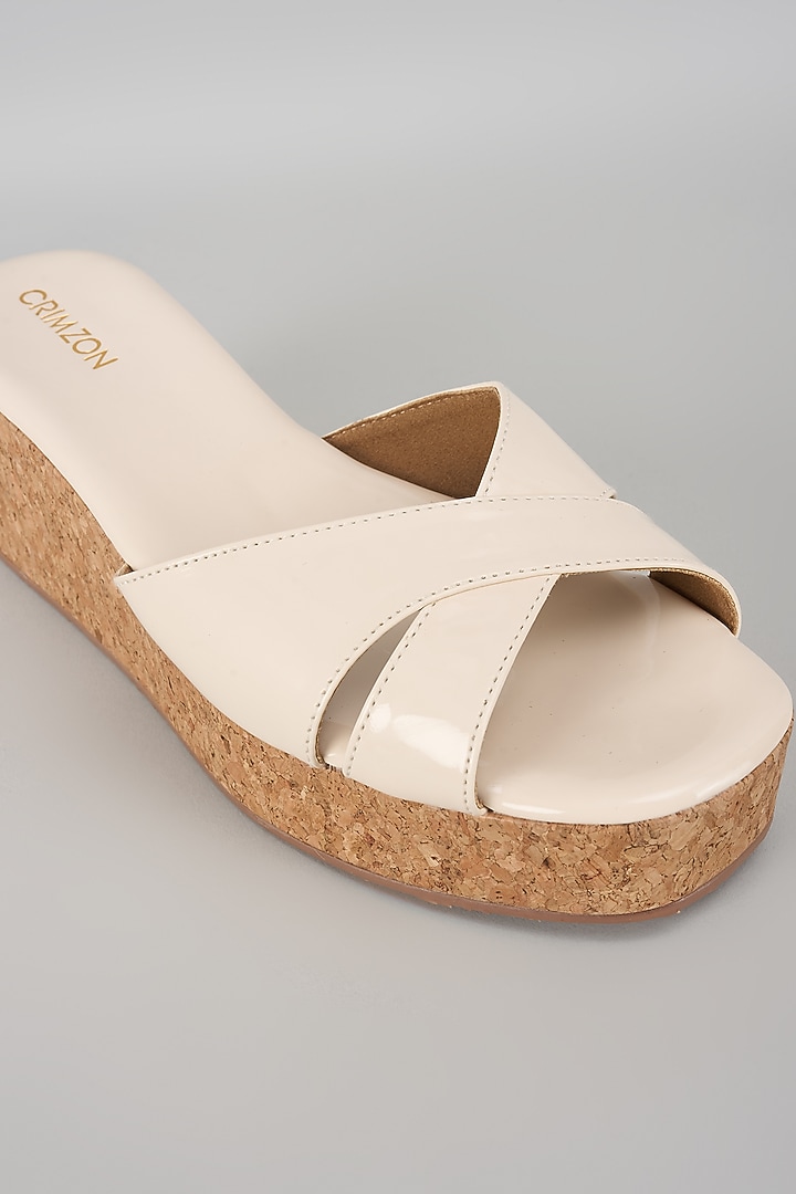 Ivory Synthetic Leather Wedges by Crimzon at Pernia's Pop Up Shop